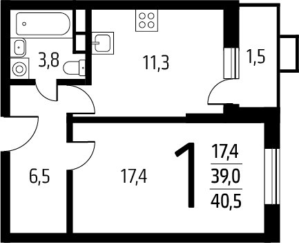 1-комнатная квартира с полной отделкой, 40.5 м2, 7 этаж, сдача 1 квартал 2025 г., ЖК Новые Ватутинки. Заречный, корпус 5/1 - объявление 2386202 - фото №1