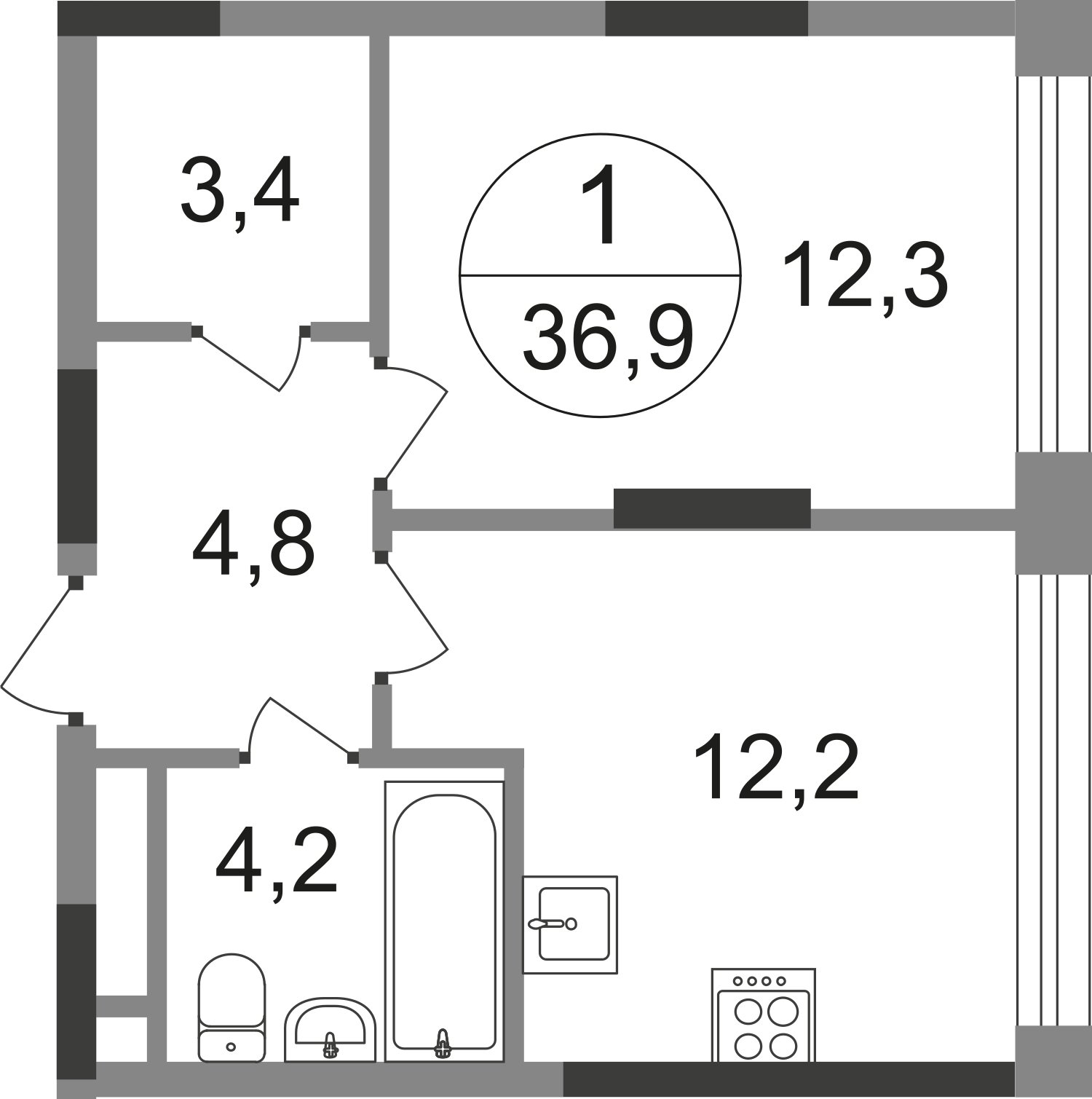 1-комнатная квартира без отделки, 36.9 м2, 7 этаж, сдача 1 квартал 2025 г., ЖК город-парк Переделкино Ближнее, корпус 17-1 - объявление 2351877 - фото №1