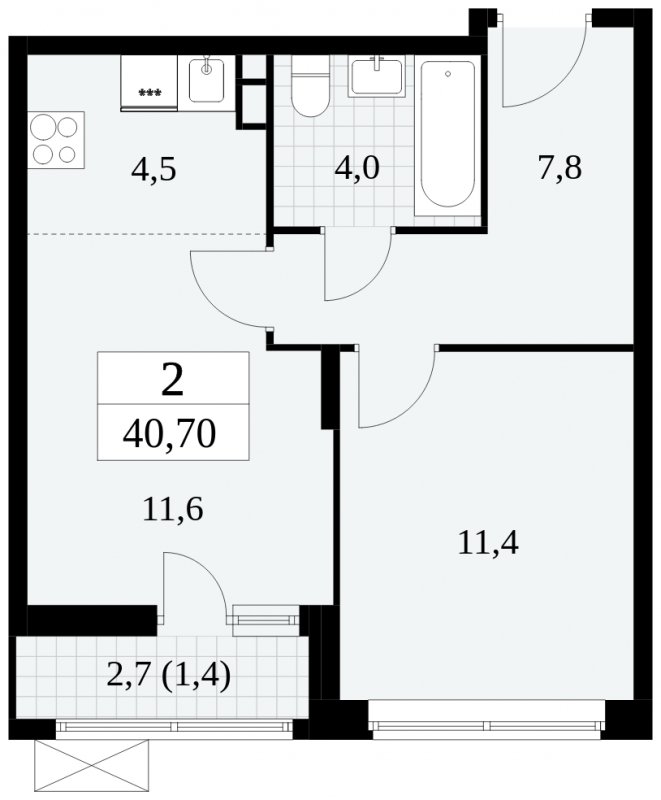 2-комнатная квартира (евро) без отделки, 40.7 м2, 3 этаж, сдача 3 квартал 2024 г., ЖК Прокшино, корпус 8.4 - объявление 1684100 - фото №1