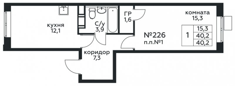 1-комнатная квартира с полной отделкой, 40.2 м2, 6 этаж, сдача 1 квартал 2025 г., ЖК Цветочные Поляны, корпус 3 - объявление 1795368 - фото №1