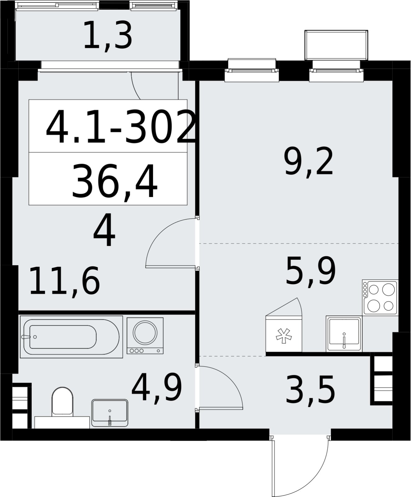 2-комнатная квартира (евро) с полной отделкой, 36.4 м2, 8 этаж, сдача 2 квартал 2027 г., ЖК Южные сады, корпус 4.1.2 - объявление 2392810 - фото №1