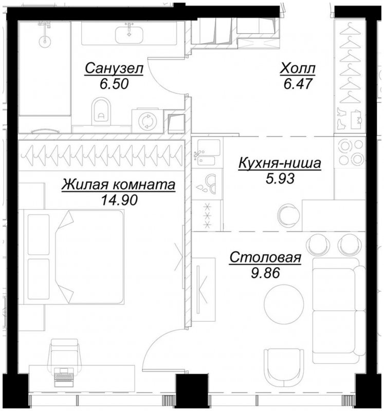 1-комнатная квартира с частичной отделкой, 43.57 м2, 25 этаж, сдача 4 квартал 2024 г., ЖК MOD, корпус Mod.M - объявление 1788294 - фото №1