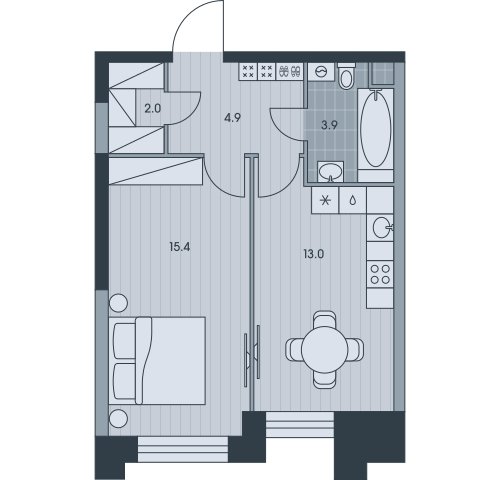 1-комнатная квартира без отделки, 39.2 м2, 8 этаж, сдача 3 квартал 2025 г., ЖК EVER, корпус 6 - объявление 2334655 - фото №1