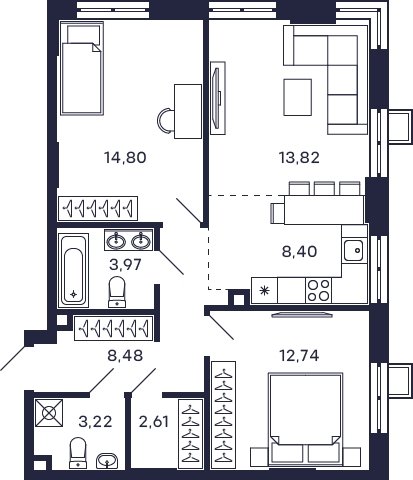 2-комнатная квартира без отделки, 68.04 м2, 2 этаж, сдача 2 квартал 2025 г., ЖК Квартал Тетрис, корпус "Квартал Тетрис 2.1" - объявление 2343744 - фото №1