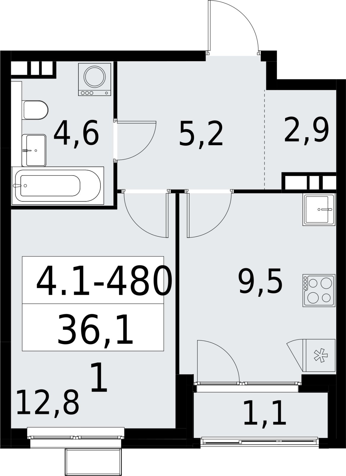 1-комнатная квартира с полной отделкой, 36.1 м2, 13 этаж, сдача 2 квартал 2027 г., ЖК Южные сады, корпус 4.1.2 - объявление 2392985 - фото №1