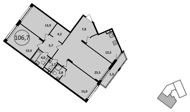 4-комнатная квартира без отделки, 106.7 м2, 14 этаж, сдача 4 квартал 2022 г., ЖК Испанские кварталы, корпус 5.3 - объявление 1458571 - фото №1