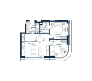 2-комнатная квартира с частичной отделкой, 55.8 м2, 24 этаж, сдача 4 квартал 2023 г., ЖК City Bay, корпус Atlantic Ocean 2 - объявление 1932994 - фото №1