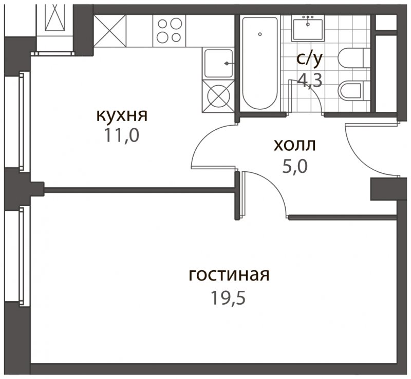 1-комнатная квартира без отделки, 39.8 м2, 4 этаж, дом сдан, ЖК HomeCity, корпус 3 - объявление 1599802 - фото №1