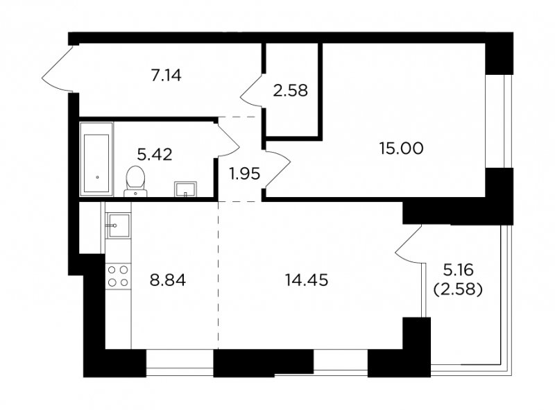 2-комнатная квартира без отделки, 57.96 м2, 9 этаж, сдача 4 квартал 2023 г., ЖК FORIVER, корпус 6 - объявление 1464509 - фото №1