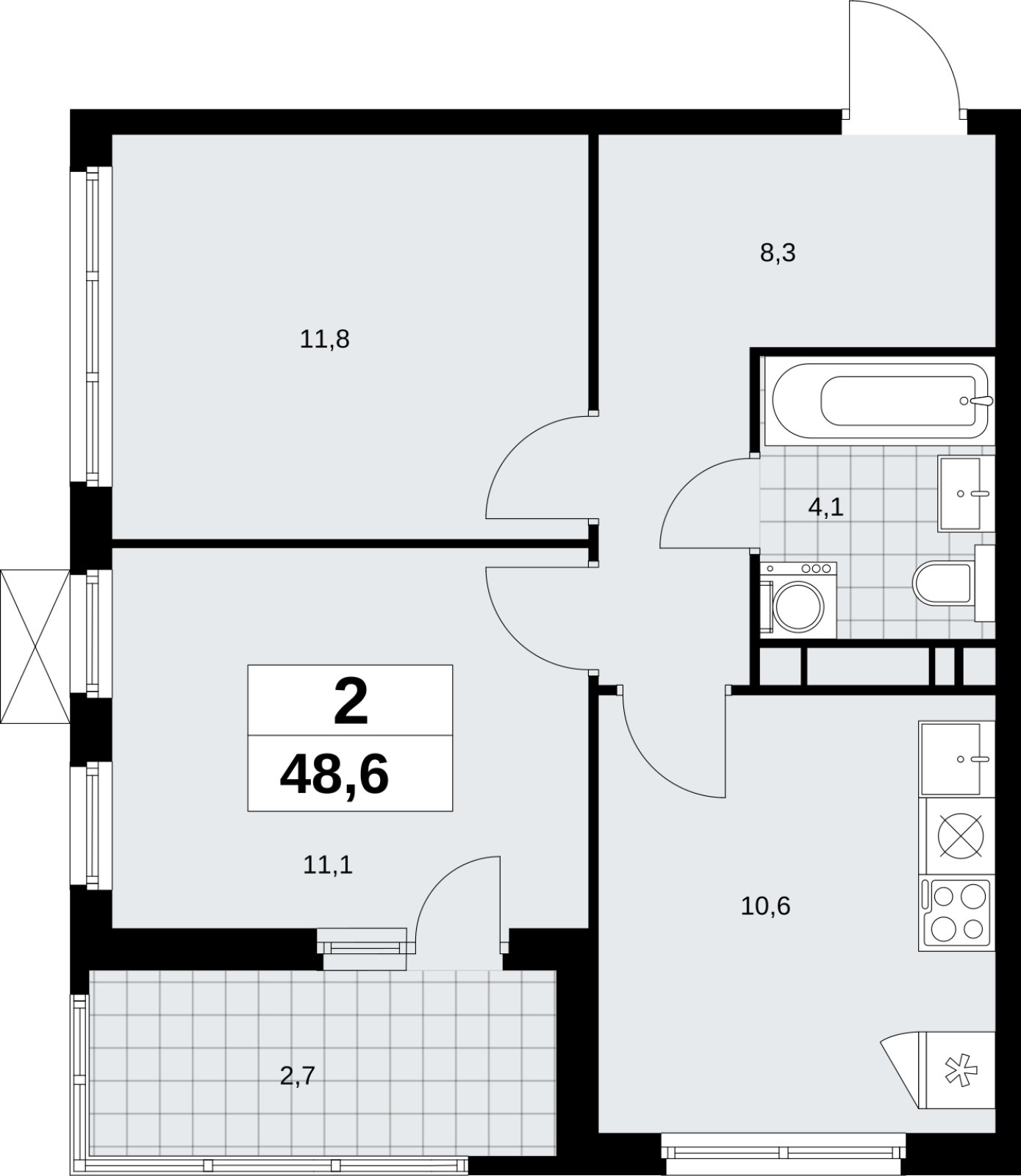 2-комнатная квартира без отделки, 48.6 м2, 13 этаж, сдача 4 квартал 2026 г., ЖК Скандинавия, корпус 2.18.1.2 - объявление 2350726 - фото №1
