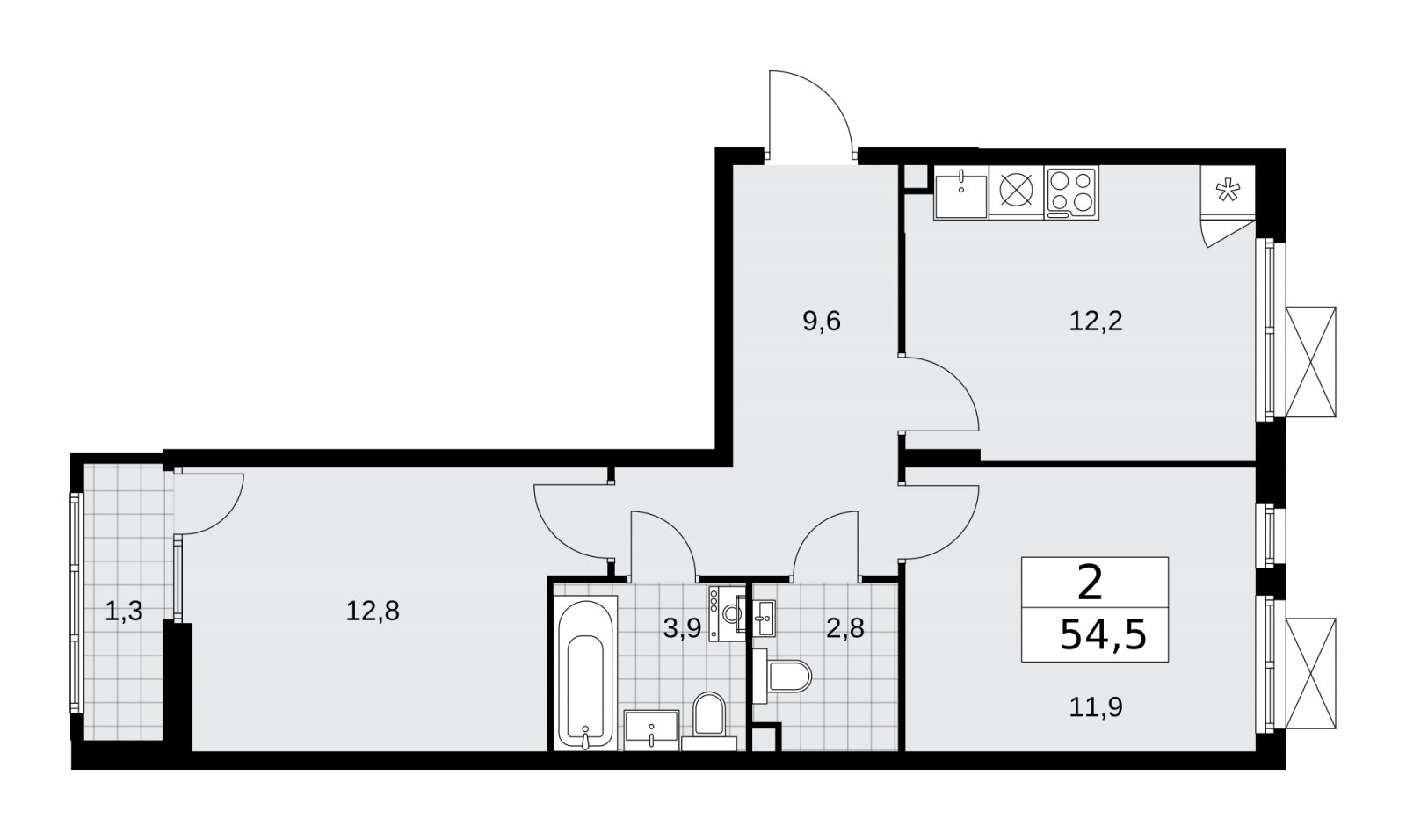 2-комнатная квартира с полной отделкой, 54.5 м2, 2 этаж, сдача 2 квартал 2026 г., ЖК Деснаречье, корпус 4.8 - объявление 2265193 - фото №1