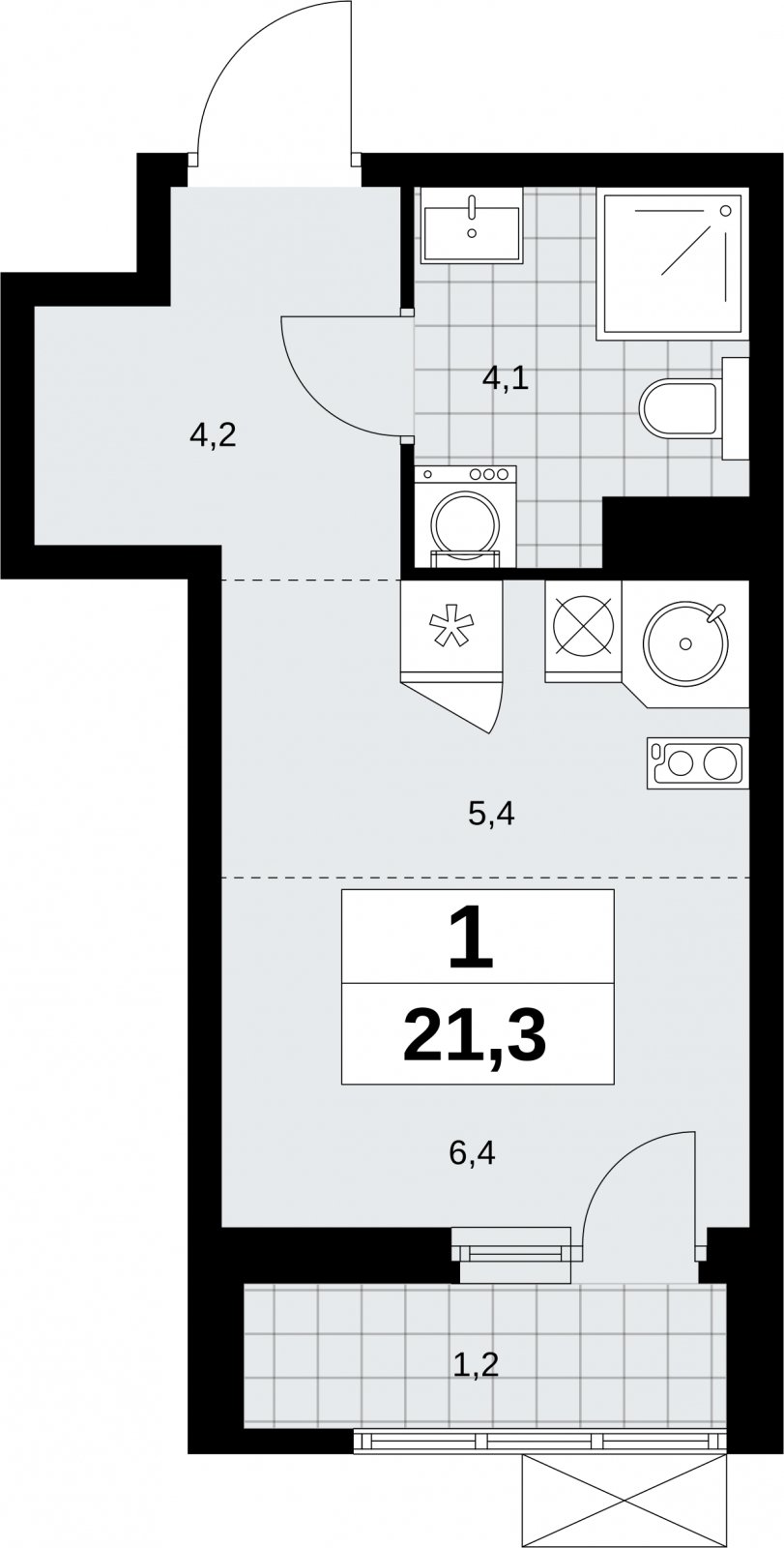 Студия с полной отделкой, 21.3 м2, 5 этаж, сдача 3 квартал 2026 г., ЖК Дзен-кварталы, корпус 6.1.3 - объявление 2327457 - фото №1