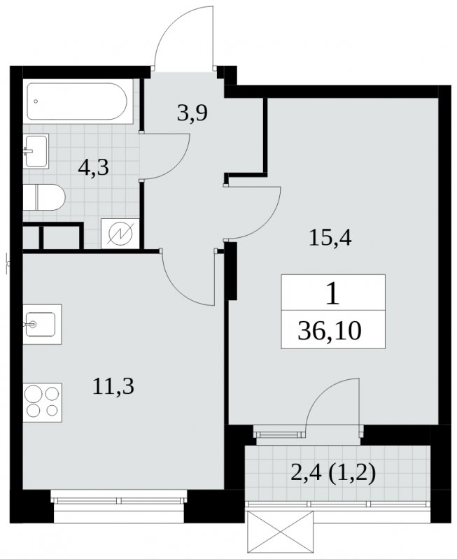 1-комнатная квартира без отделки, 36.1 м2, 4 этаж, сдача 4 квартал 2024 г., ЖК Скандинавия, корпус 2.27.3 - объявление 1840631 - фото №1