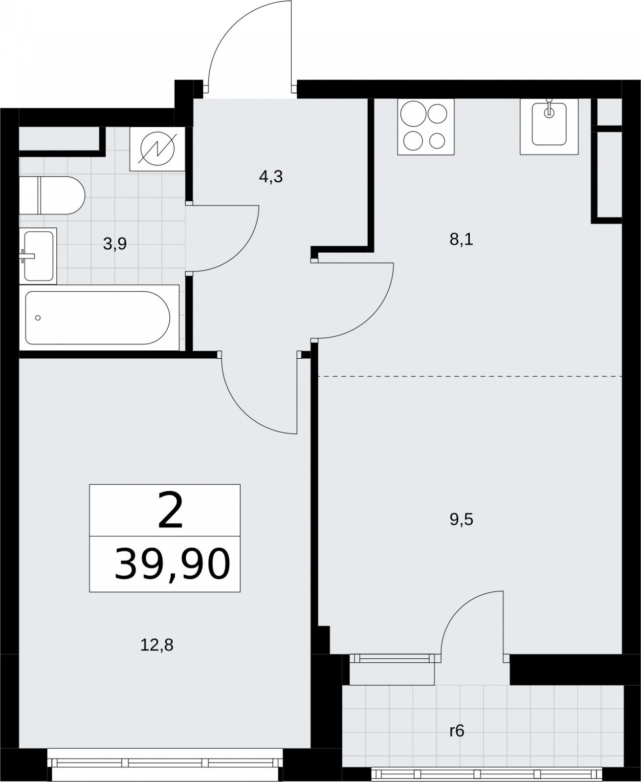 2-комнатная квартира (евро) с полной отделкой, 39.9 м2, 3 этаж, сдача 4 квартал 2026 г., ЖК Родные кварталы, корпус 1.2 - объявление 2317714 - фото №1