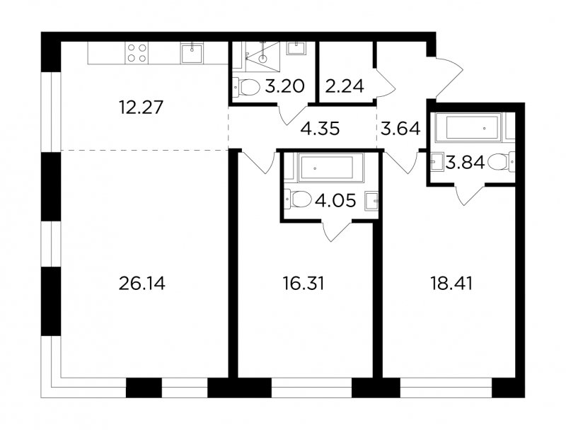 3-комнатная квартира без отделки, 94.45 м2, 3 этаж, сдача 4 квартал 2023 г., ЖК FORIVER, корпус 9 - объявление 1617586 - фото №1