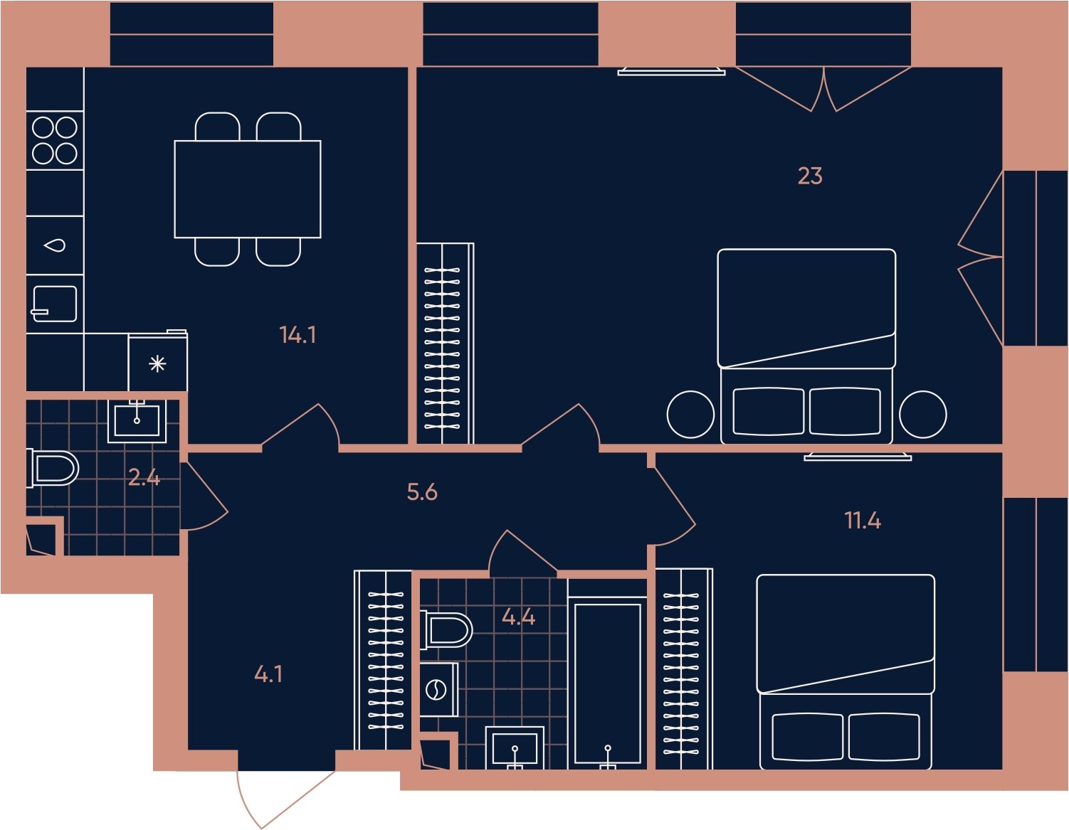 2-комнатная квартира без отделки, 65 м2, 3 этаж, сдача 3 квартал 2026 г., ЖК ERA, корпус 3 - объявление 2287439 - фото №1