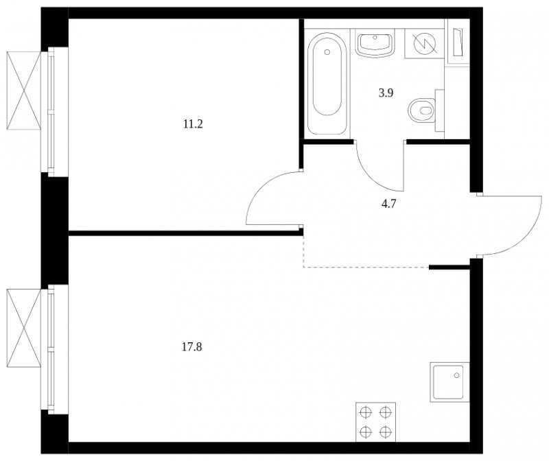 1-комнатная квартира с полной отделкой, 37.6 м2, 2 этаж, сдача 3 квартал 2023 г., ЖК Кольская 8, корпус 1 - объявление 1526957 - фото №1