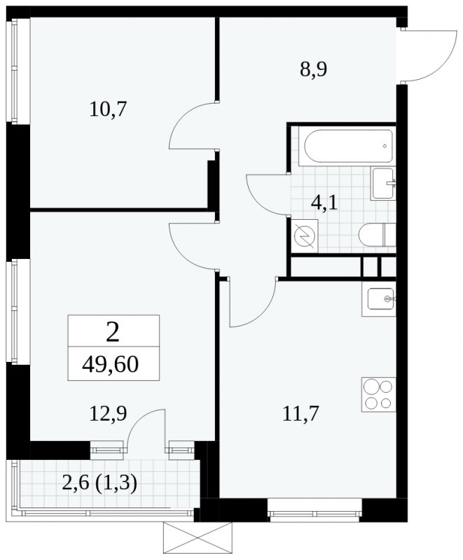 2-комнатная квартира без отделки, 49.6 м2, 16 этаж, сдача 1 квартал 2025 г., ЖК Прокшино, корпус 5.2.3 - объявление 1751373 - фото №1