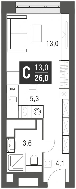 Студия с полной отделкой, 26 м2, 35 этаж, сдача 2 квартал 2024 г., ЖК AFI Tower, корпус 1 - объявление 1930856 - фото №1