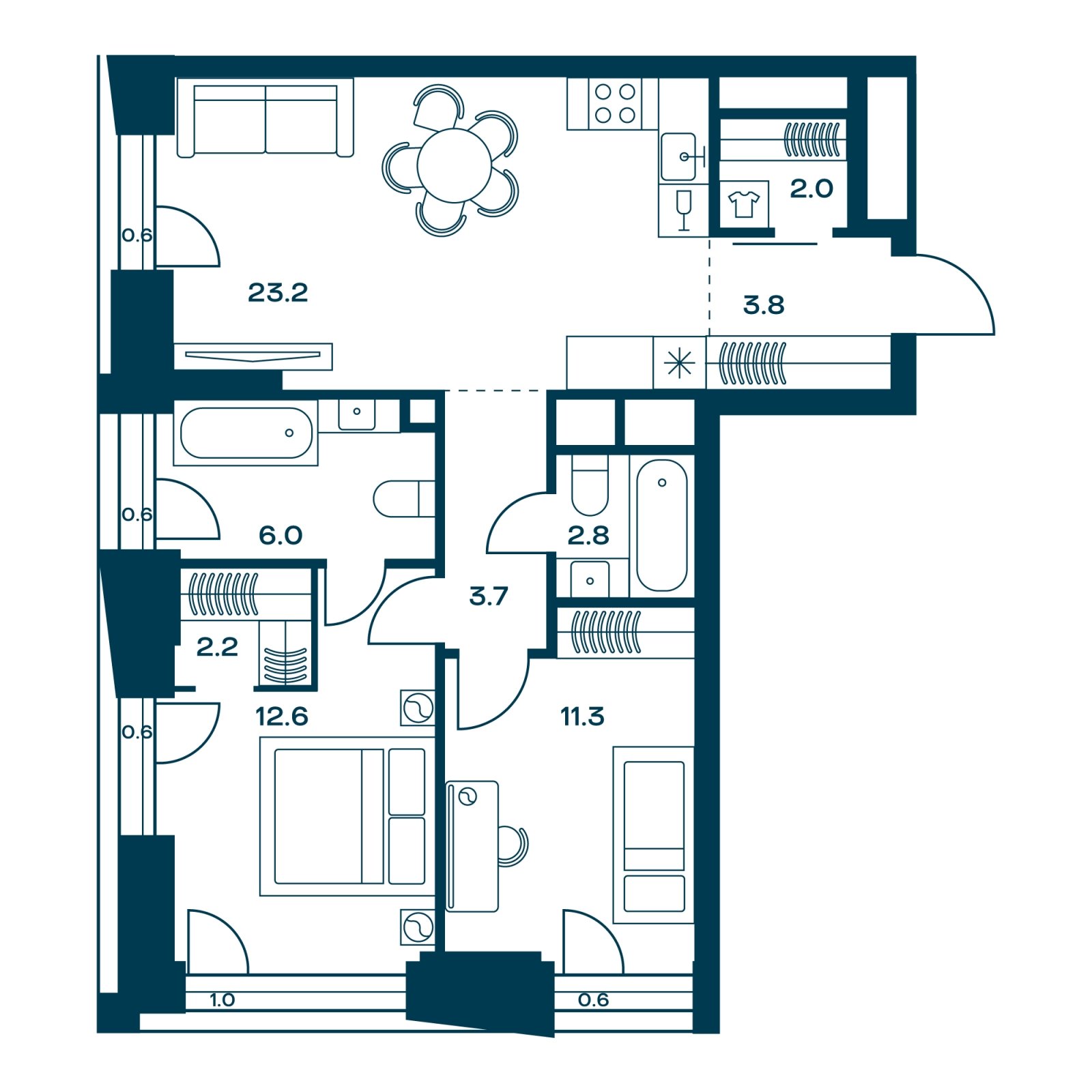 2-комнатная квартира с частичной отделкой, 68.7 м2, 13 этаж, сдача 3 квартал 2025 г., ЖК SOUL, корпус 2 - объявление 2272207 - фото №1