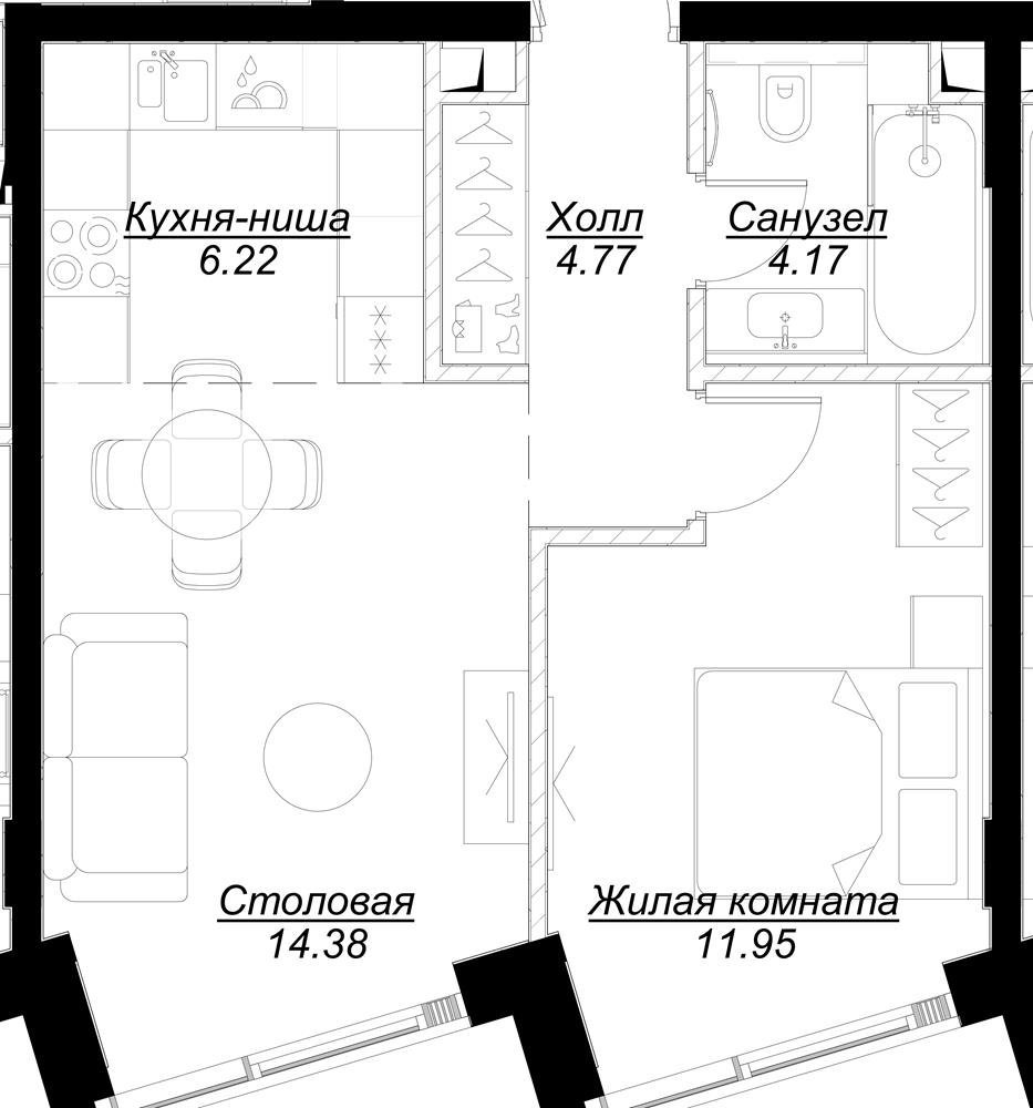 1-комнатная квартира с полной отделкой, 43.19 м2, 7 этаж, сдача 4 квартал 2024 г., ЖК MOD, корпус Stein - объявление 2332032 - фото №1