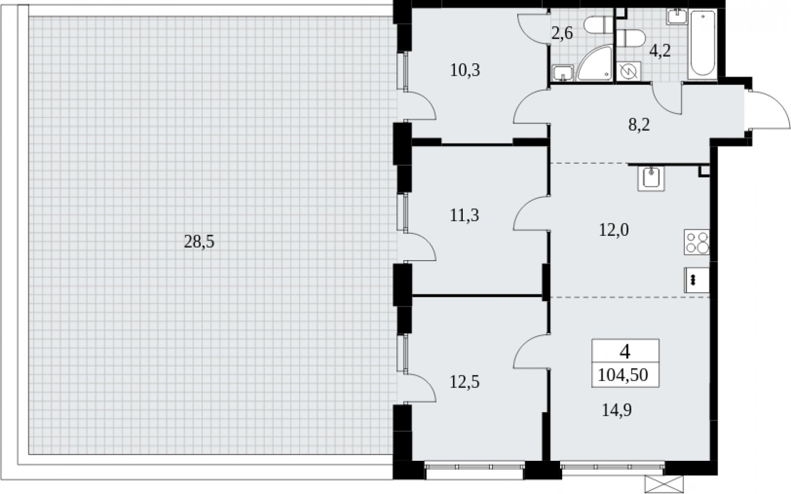 4-комнатная квартира (евро) с частичной отделкой, 104.5 м2, 2 этаж, сдача 4 квартал 2024 г., ЖК Бунинские кварталы, корпус 1.1 - объявление 2052296 - фото №1