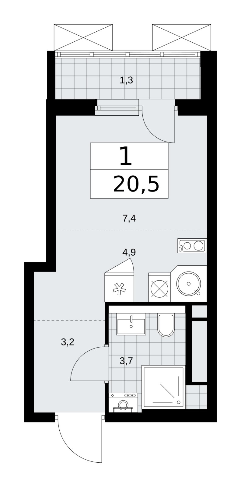 Студия с частичной отделкой, 20.5 м2, 11 этаж, сдача 2 квартал 2026 г., ЖК Прокшино, корпус 11.2.3 - объявление 2270465 - фото №1