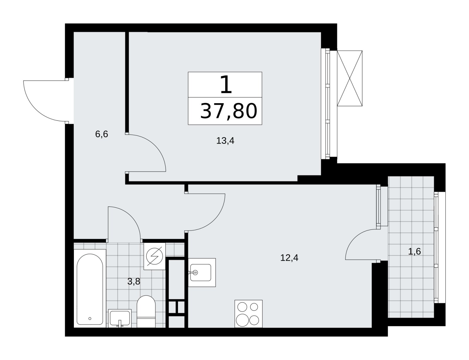 1-комнатная квартира без отделки, 37.8 м2, 12 этаж, сдача 3 квартал 2025 г., ЖК Бунинские кварталы, корпус 3.2 - объявление 2151902 - фото №1