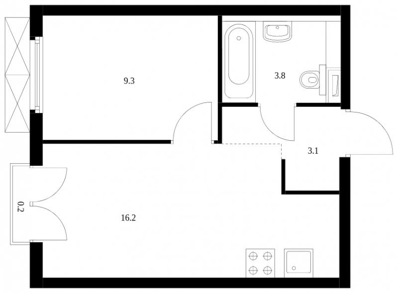 1-комнатная квартира с полной отделкой, 32.6 м2, 3 этаж, сдача 3 квартал 2024 г., ЖК Руставели 14, корпус 2.3 - объявление 1689137 - фото №1