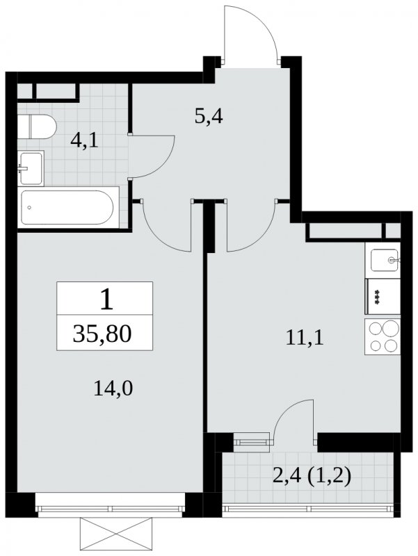 1-комнатная квартира с полной отделкой, 35.8 м2, 11 этаж, сдача 3 квартал 2024 г., ЖК Прокшино, корпус 8.1 - объявление 1683603 - фото №1