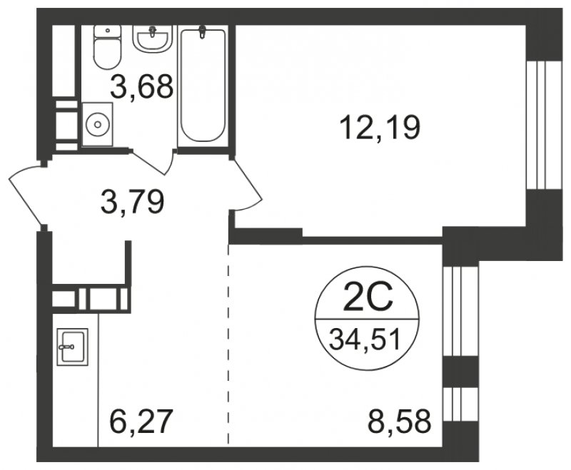 2-комнатная квартира с полной отделкой, 34.51 м2, 7 этаж, сдача 3 квартал 2023 г., ЖК Люберцы, корпус 66 - объявление 1598016 - фото №1