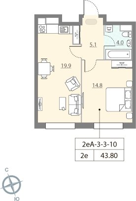 1-комнатная квартира без отделки, 43 м2, 11 этаж, дом сдан, ЖК ЗИЛАРТ, корпус 13 - объявление 2301052 - фото №1