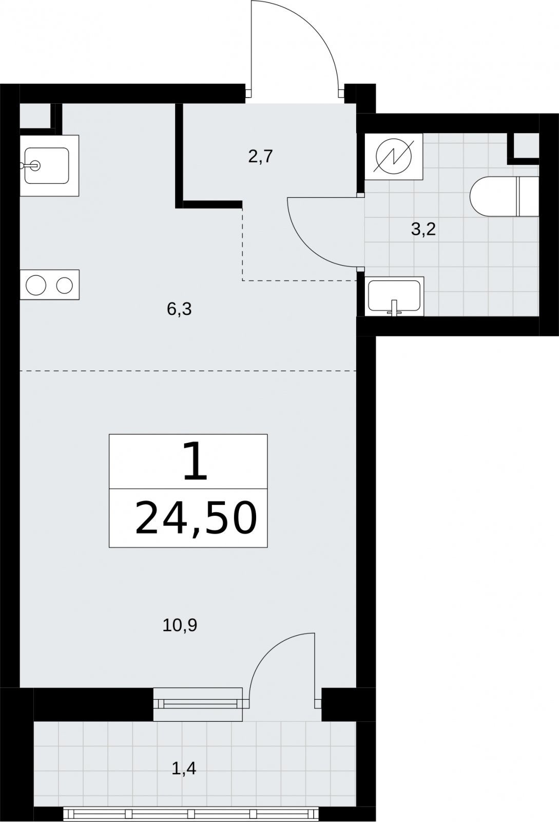 Студия с полной отделкой, 24.5 м2, 2 этаж, сдача 4 квартал 2026 г., ЖК Родные кварталы, корпус 1.2 - объявление 2317757 - фото №1