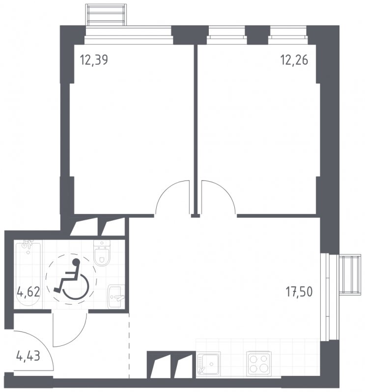 2-комнатные апартаменты с полной отделкой, 51.2 м2, 27 этаж, сдача 4 квартал 2023 г., ЖК Квартал Спутник, корпус 15 - объявление 1539041 - фото №1