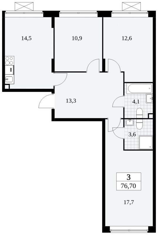 3-комнатная квартира с полной отделкой, 76.7 м2, 2 этаж, сдача 3 квартал 2024 г., ЖК Прокшино, корпус 8.1 - объявление 1683557 - фото №1