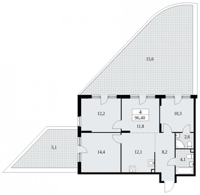 4-комнатная квартира без отделки, 96.4 м2, 2 этаж, сдача 1 квартал 2025 г., ЖК Скандинавия, корпус 36.1.2 - объявление 1801832 - фото №1