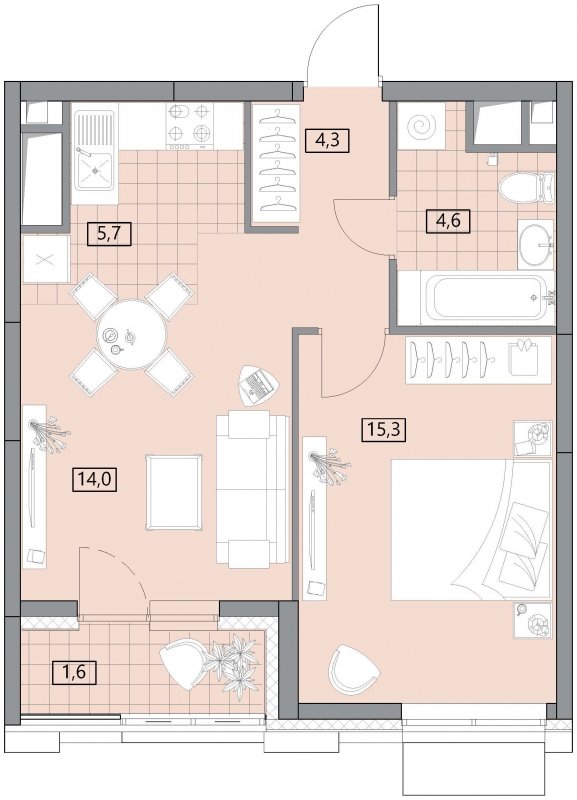 2-комнатная квартира без отделки, 46.1 м2, 20 этаж, дом сдан, ЖК Вестердам, корпус 3 - объявление 1862061 - фото №1