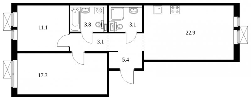 2-комнатная квартира с полной отделкой, 66.7 м2, 9 этаж, сдача 4 квартал 2023 г., ЖК Середневский лес, корпус 1.1 - объявление 1647246 - фото №1