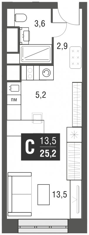 Студия с полной отделкой, 25.2 м2, 14 этаж, сдача 2 квартал 2024 г., ЖК AFI Tower, корпус 1 - объявление 2158070 - фото №1