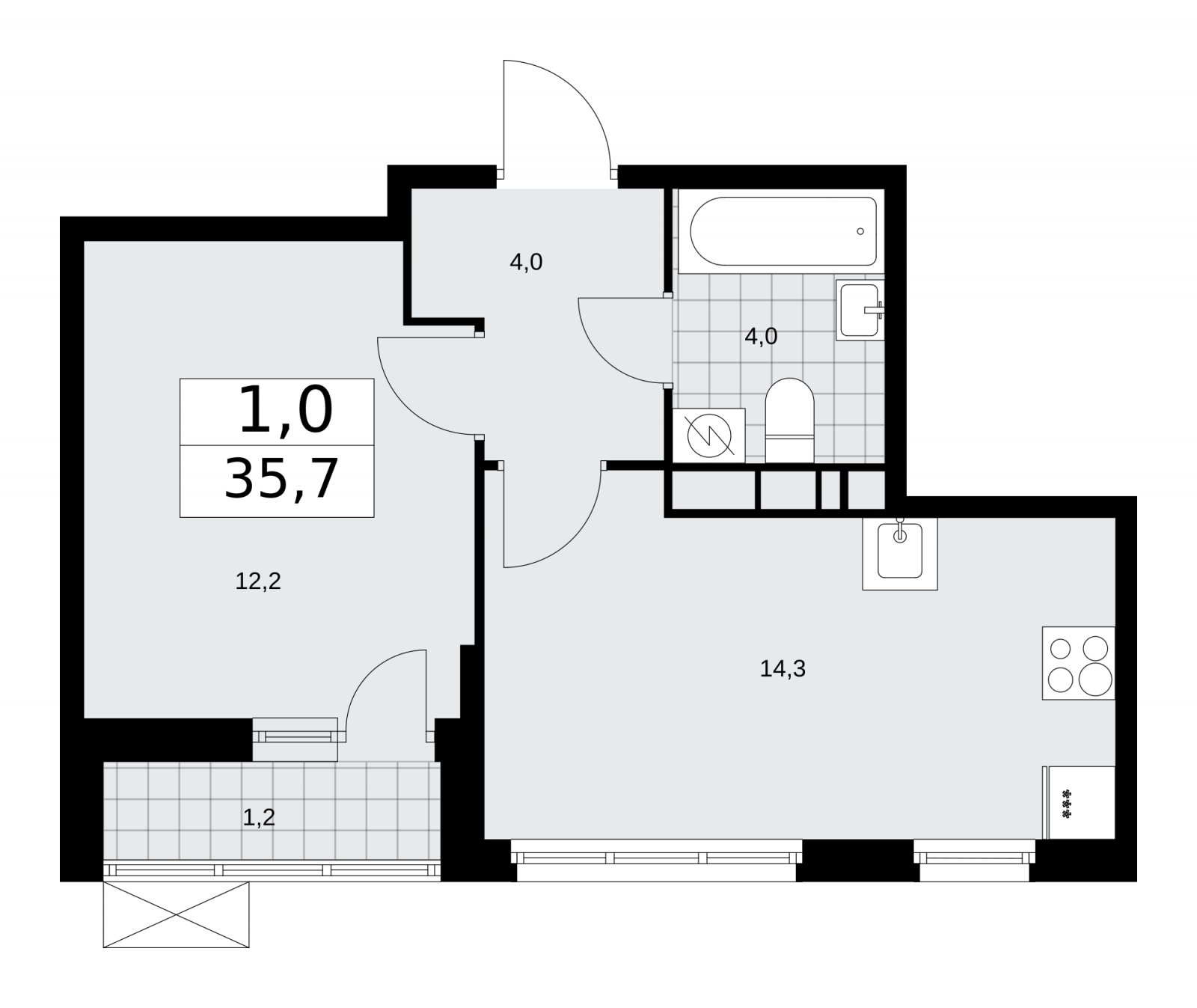 1-комнатная квартира с частичной отделкой, 35.7 м2, 9 этаж, сдача 1 квартал 2026 г., ЖК Скандинавия, корпус 37.1.2 - объявление 2216397 - фото №1
