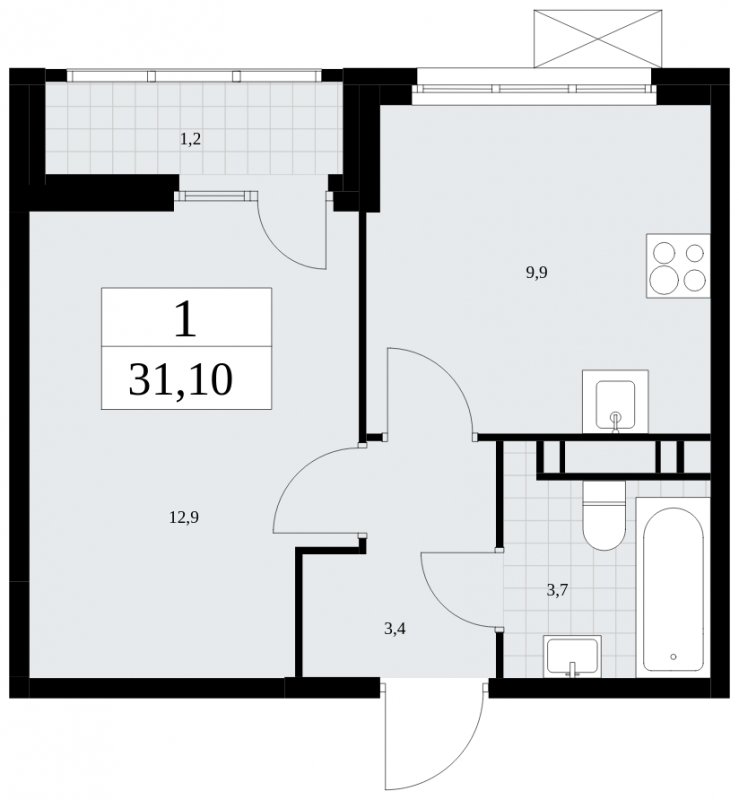 1-комнатная квартира с частичной отделкой, 31.1 м2, 11 этаж, сдача 4 квартал 2024 г., ЖК Скандинавия, корпус 35.1.3 - объявление 1779664 - фото №1