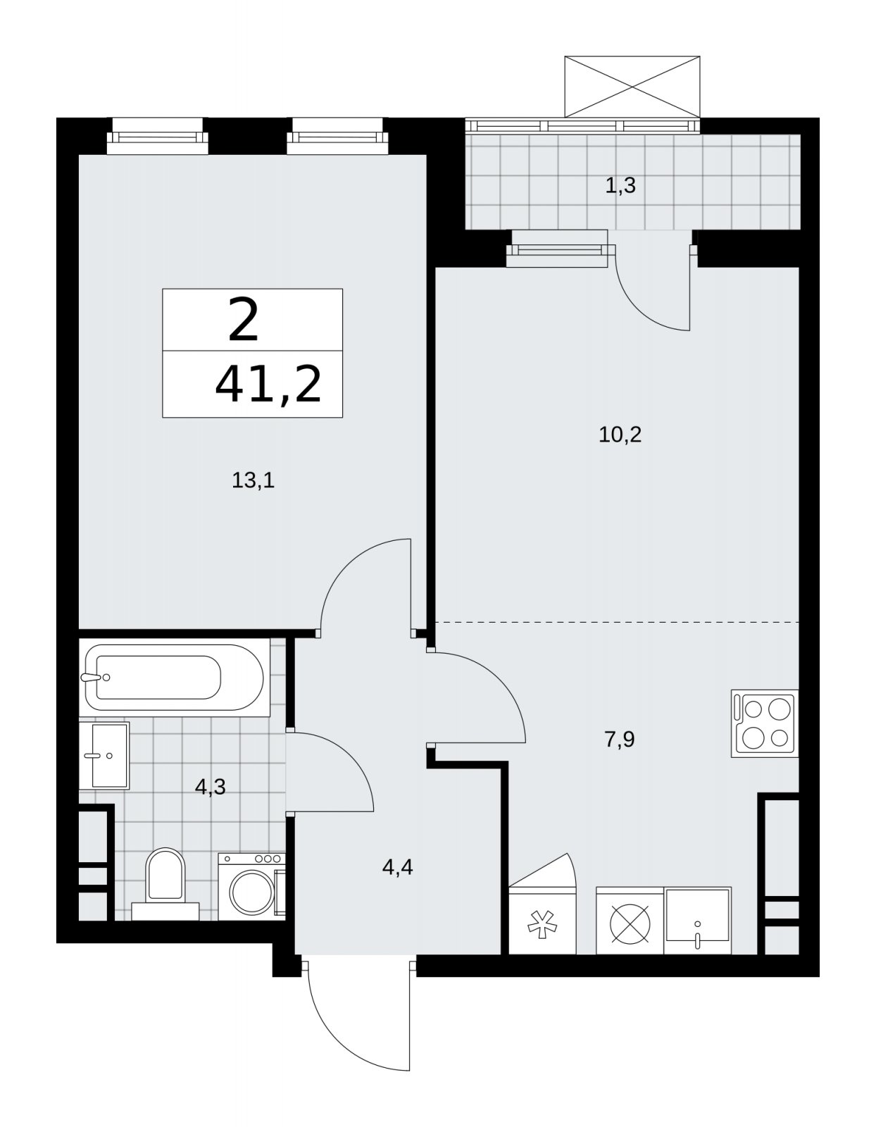 2-комнатная квартира (евро) без отделки, 41.2 м2, 12 этаж, сдача 1 квартал 2026 г., ЖК Прокшино, корпус 11.2.1 - объявление 2269825 - фото №1