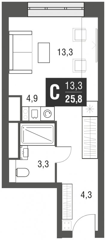 Студия с полной отделкой, 25.8 м2, 35 этаж, сдача 2 квартал 2024 г., ЖК AFI Tower, корпус 1 - объявление 1930855 - фото №1