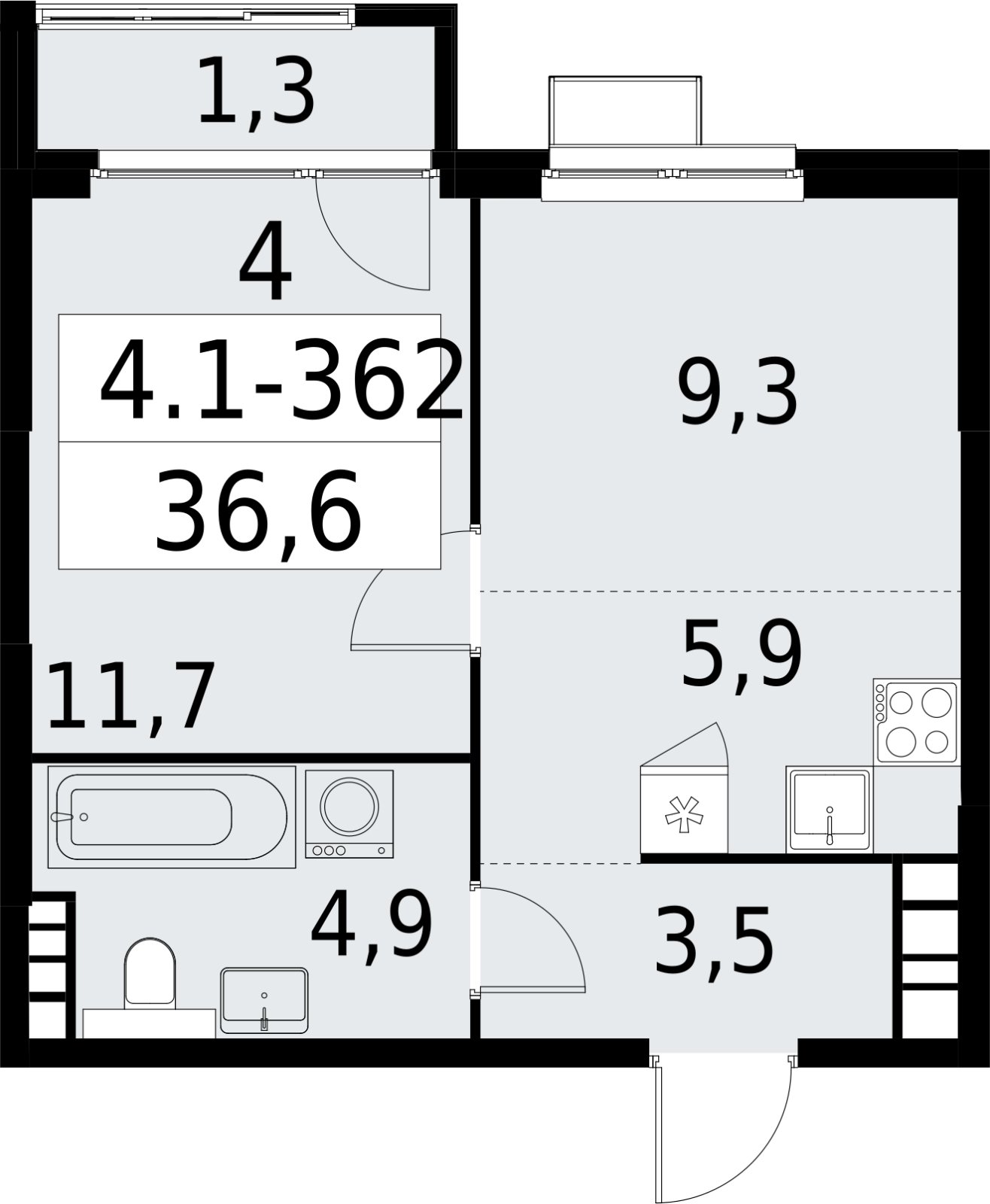 2-комнатная квартира (евро) с полной отделкой, 36.6 м2, 20 этаж, сдача 2 квартал 2027 г., ЖК Южные сады, корпус 4.1.2 - объявление 2392870 - фото №1