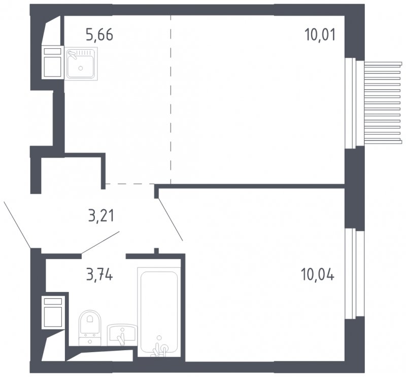 2-комнатная квартира с полной отделкой, 32.66 м2, 12 этаж, сдача 3 квартал 2023 г., ЖК Мытищи Парк, корпус 2 - объявление 1568813 - фото №1