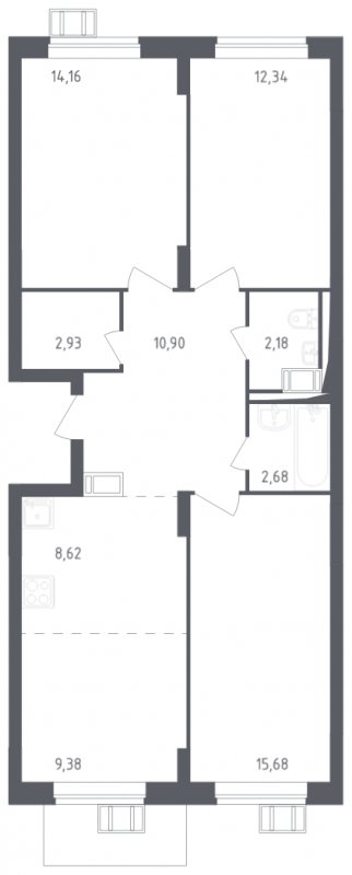 4-комнатная квартира с полной отделкой, 78.87 м2, 17 этаж, сдача 3 квартал 2023 г., ЖК Томилино Парк, корпус 4.1 - объявление 1681531 - фото №1