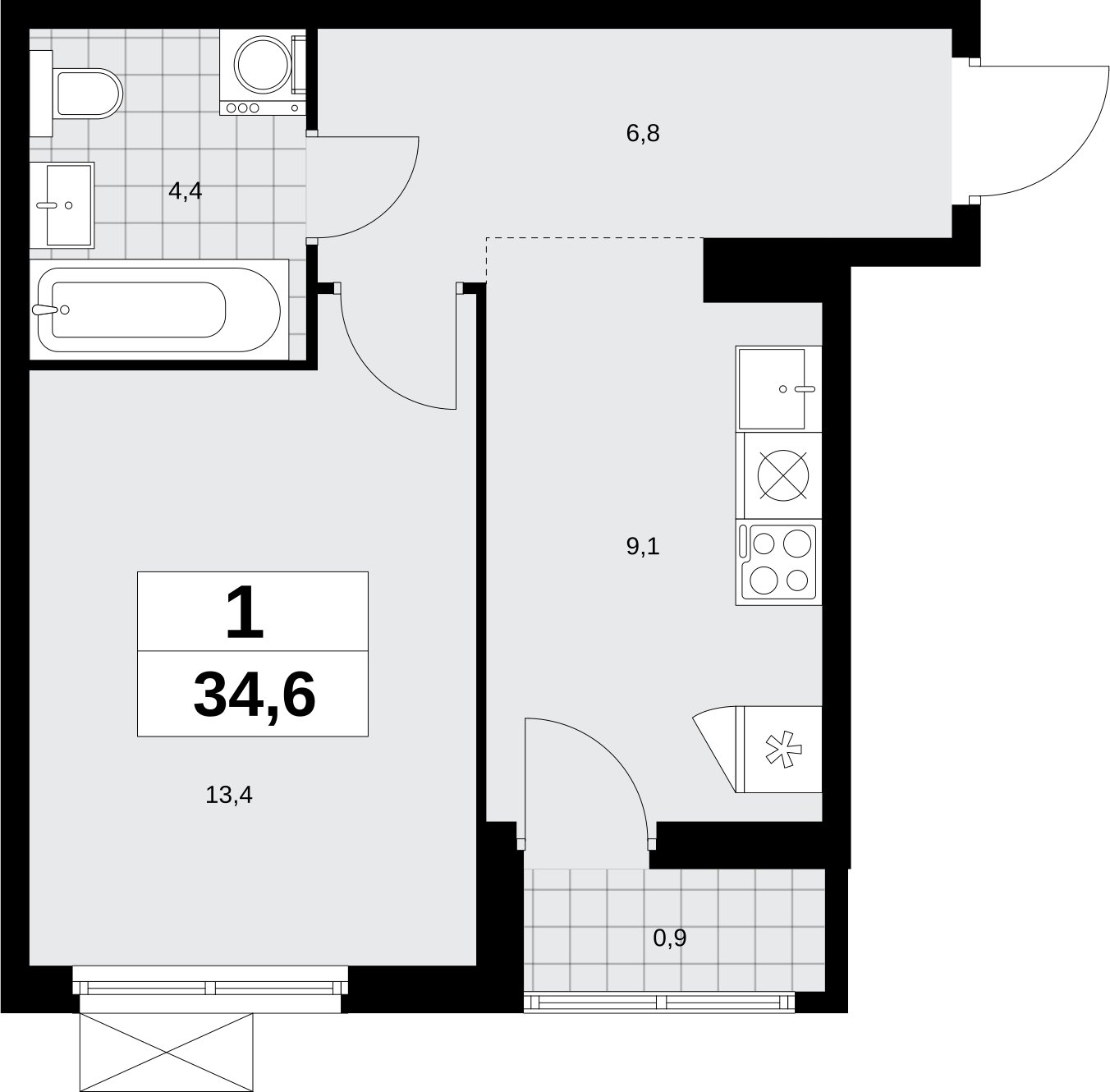 1-комнатная квартира без отделки, 34.6 м2, 5 этаж, сдача 1 квартал 2026 г., ЖК Дзен-кварталы, корпус 6.2.1 - объявление 2328365 - фото №1