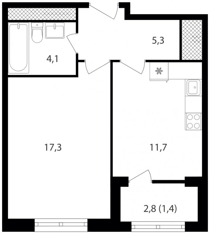 1-комнатная квартира без отделки, 39.8 м2, 20 этаж, сдача 1 квартал 2023 г., ЖК Михалковский, корпус 1 - объявление 1713230 - фото №1
