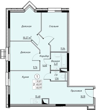 3-комнатная квартира без отделки, 65.97 м2, 16 этаж, дом сдан, ЖК Новое Лыткарино, корпус 3 - объявление 1973486 - фото №1