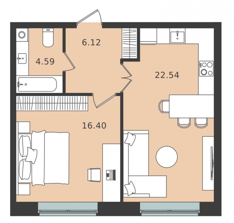 1-комнатная квартира без отделки, 49.65 м2, 3 этаж, сдача 1 квартал 2024 г., ЖК Мишино-2, корпус 8 - объявление 2267661 - фото №1